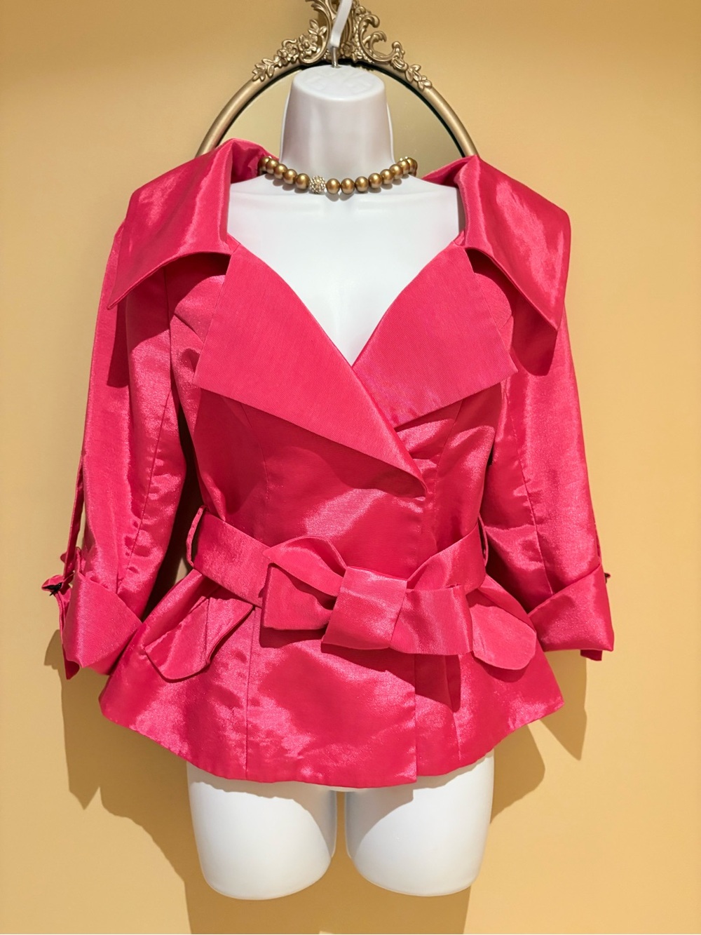 Yoana Baraschi Hot Pink Jacket Top One Button Large Collar Buckle Rings Belt 6